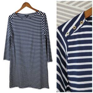 Jones NY Shirt Dress Size Large Navy Blue Stripe Casual Below Knee Casual